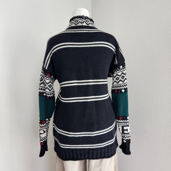 Vintage 90s Express Tricot Knit Sweater Floral Fair Isle Mock Neck Whimsigoth M - Picture 7 of 10